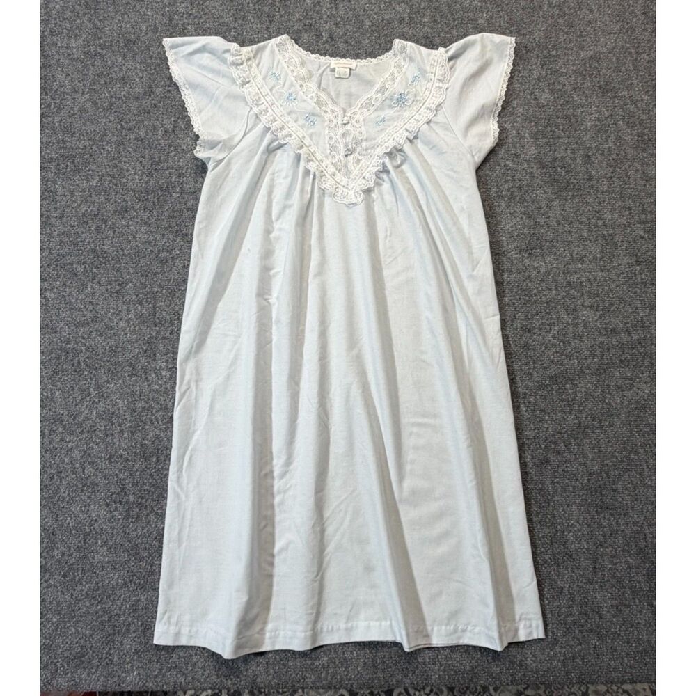 Vintage Barbizon Nightgown Women’s Small Blue Lace Embroidered Flutter Sleeve - Picture 2 of 8